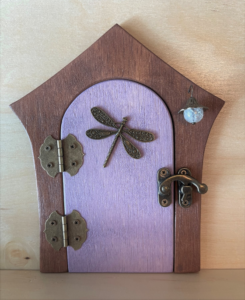 orchid faerie door with dragonfly charm and brown frame